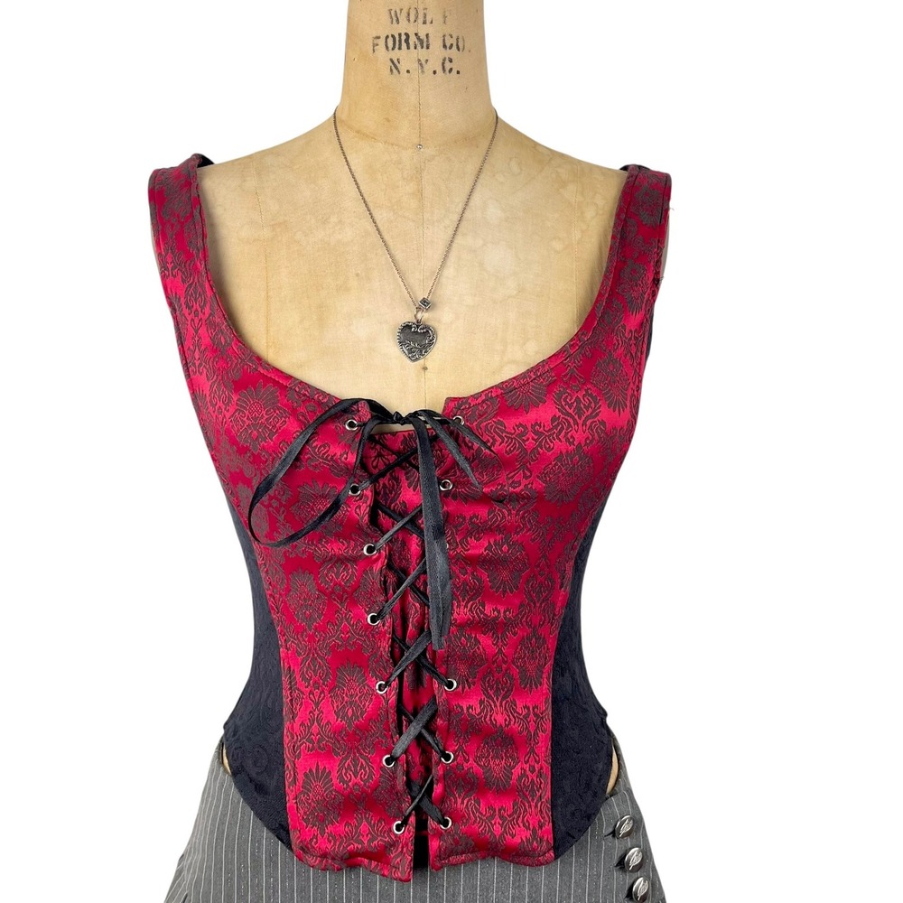 Vintage Gothic Charlotte Russe Corset Top Lace Up Damask Size Small Victorian - Picture 4 of 8